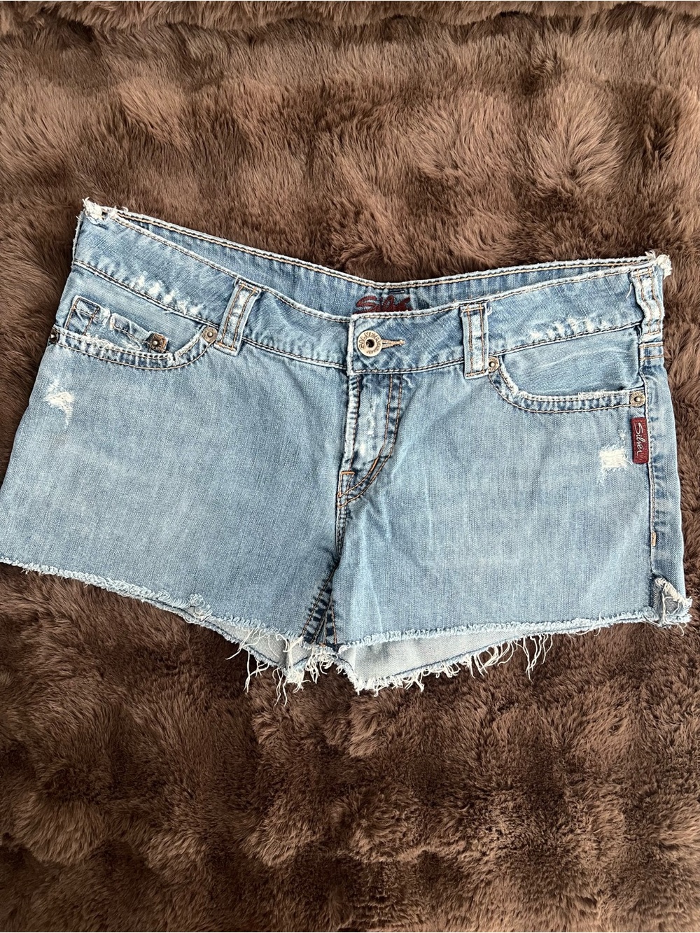 Silver Jeans Light Blue Frayed Denim Cutoff Shorts